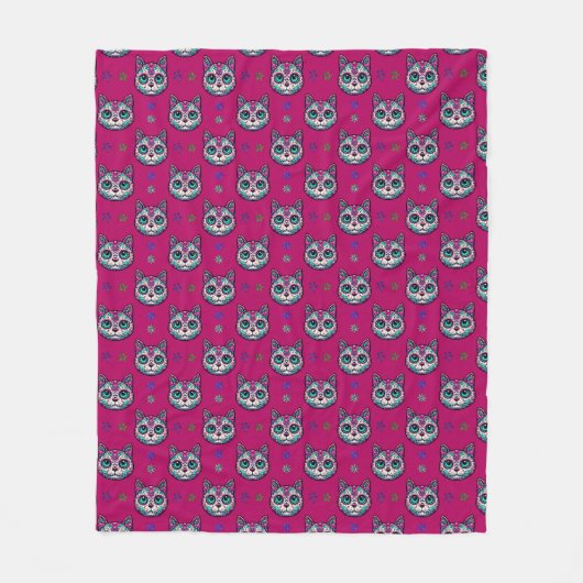 Calavera Cat Art Pattern Fleecedecke (Vorderseite)