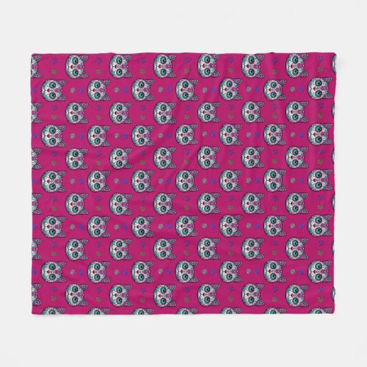 Calavera Cat Art Pattern Fleecedecke (Vorderseite (Horizontal))