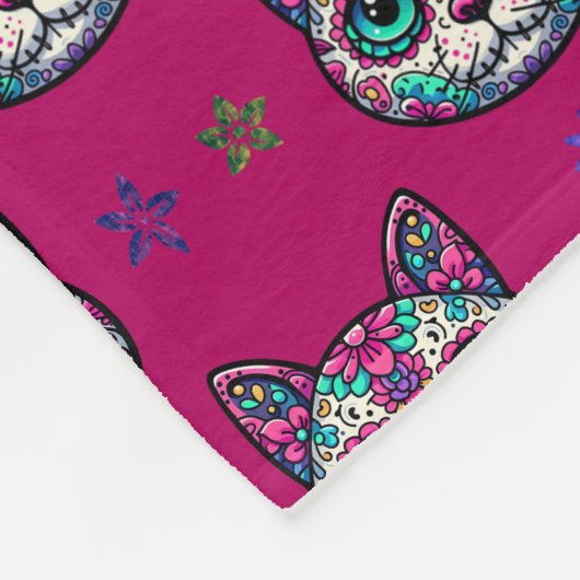 Calavera Cat Art Pattern Fleecedecke (Ecke)