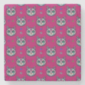 Calavera Cat Art Pattern Steinuntersetzer (Vorderseite)