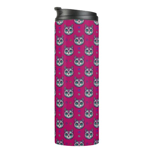 Calavera Cat Art Pattern Thermosbecher (Nach rechts gedreht)