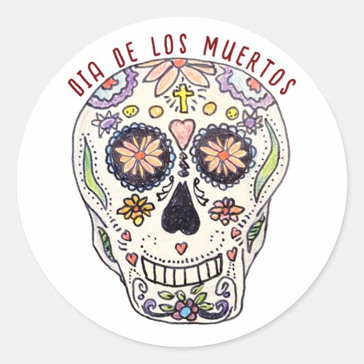 Calavera Dia De Los Muertos Runder Aufkleber (Vorderseite)