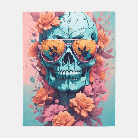 Calavera Floral Colorida Fleecedecke (Vorderseite)