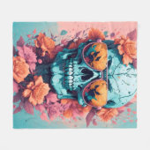 Calavera Floral Colorida Fleecedecke (Vorderseite (Horizontal))