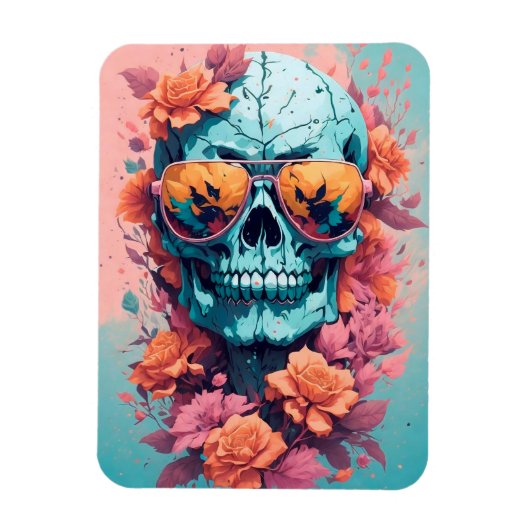 Calavera Floral Colorida Magnet (Vertikal)