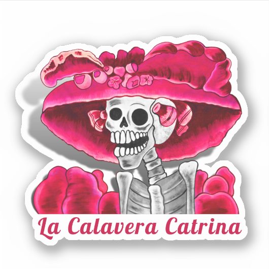 Calavera Red Dia De Los Muertos Aufkleber (Vorderseite)