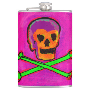 Calavera Schädel pGeek NFT Kunst Lila Rosa Grün Flachmann