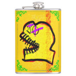Calavera Skull Dia de Los Muertos Vintag Yellow Flachmann