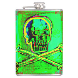 Calavera Skull Geek NFT Art Green Red Flachmann