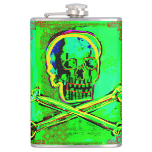 Calavera Skull Geek NFT Art Green Red Flachmann