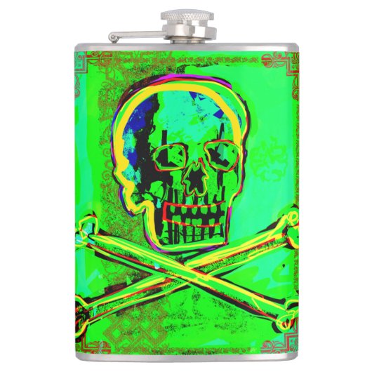 Calavera Skull Geek NFT Art Green Red Flachmann (Vorderseite)