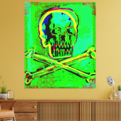 Calavera Skull Geek NFT Art Green Red Leinwanddruck (Insitu (Wohnzimmer))