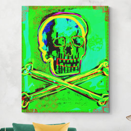 Calavera Skull Geek NFT Art Green Red Leinwanddruck