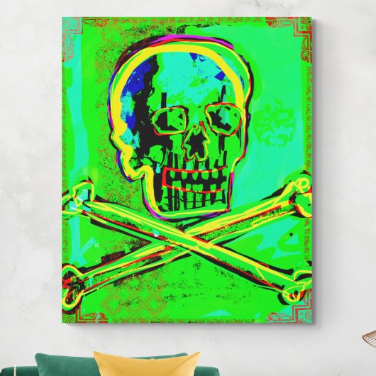 Calavera Skull Geek NFT Art Green Red Leinwanddruck