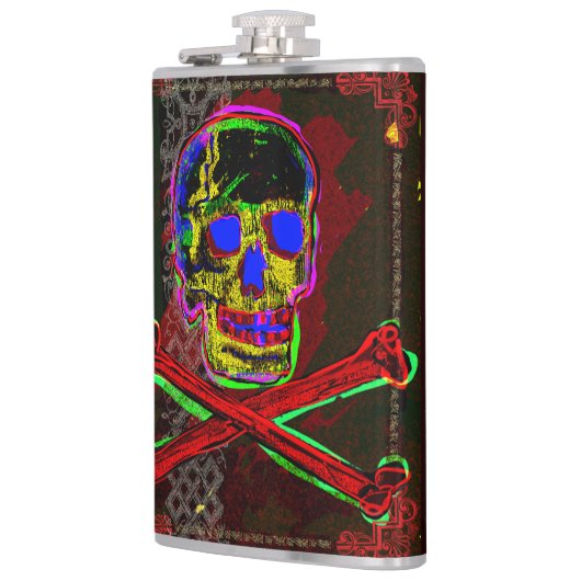 Calavera Skull Geek NFT Art Red Black Blue Flachmann (Links)