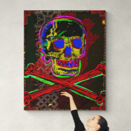 Calavera Skull Geek NFT Art Red Black Blue Leinwanddruck