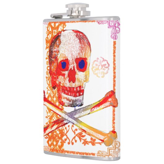 Calavera Skull Geek NFT Art White Orange Blue Eye Flachmann (Links)