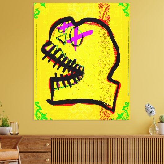 Calavera Skull Geek NFT Art Yellow Black Lila Leinwanddruck (Insitu (Wohnzimmer))