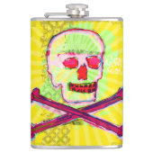 Calavera Skull pgeek NFT Art Yellow Green Flachmann (Vorderseite)