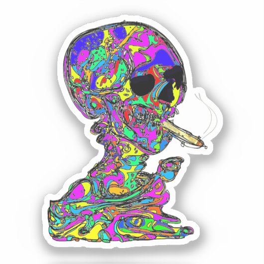 Calavera Skull Smoking Cigarette Aufkleber (Vorderseite)