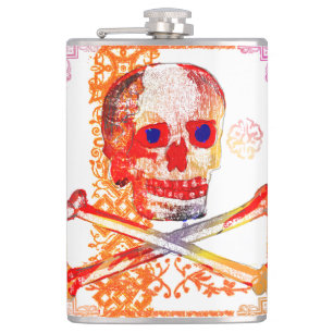 Calavera Totenschädel pGeek NFT Kunst Weiß Orange Flachmann