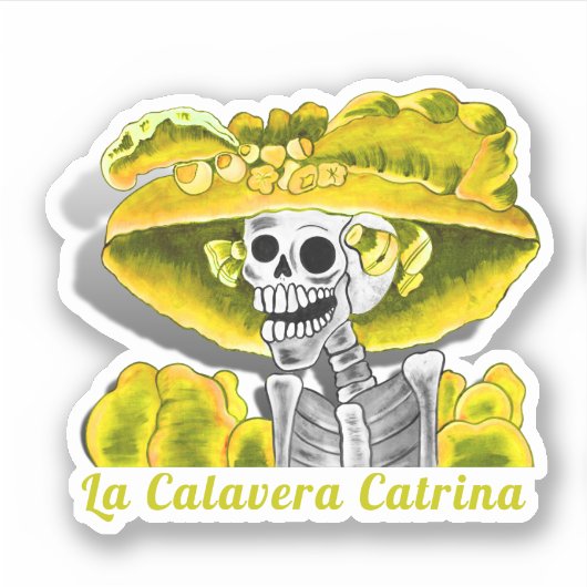 Calavera Yellow Dia De Los Muertos Aufkleber (Vorderseite)