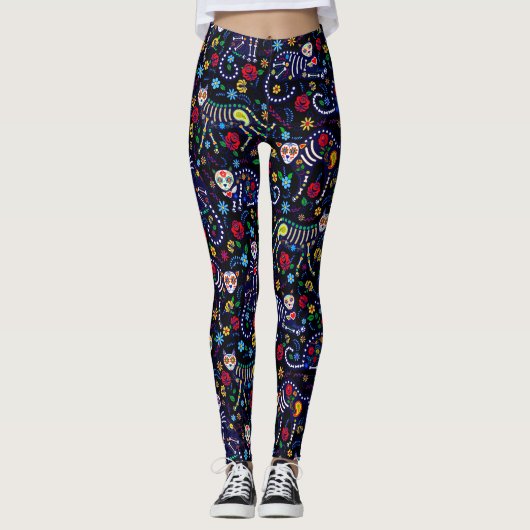 Calaveras Cats Day of the Dead Pop Leggings (Vorderseite)