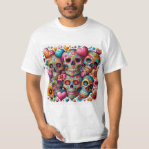 Calaveras Mexicanas con Corazones y Flores