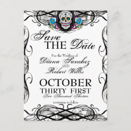 Calaveras Sugar Skull & Schnörkel Save the Date Ankündigungspostkarte