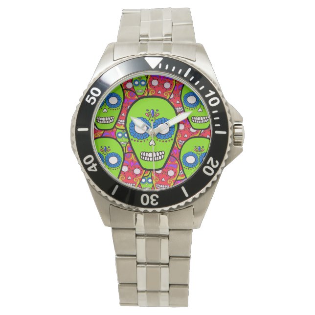 Calaveras Sugar Skulls Armbanduhr (Vorderseite)