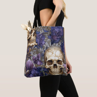 Calaveras y Rosas Moradas – Arte Gótico Elegante Tasche