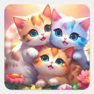 Calcomanía Cute kittens Quadratischer Aufkleber