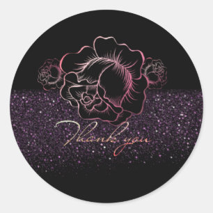 Calcomanía de agradecimiento con rosas y purpurina runder aufkleber