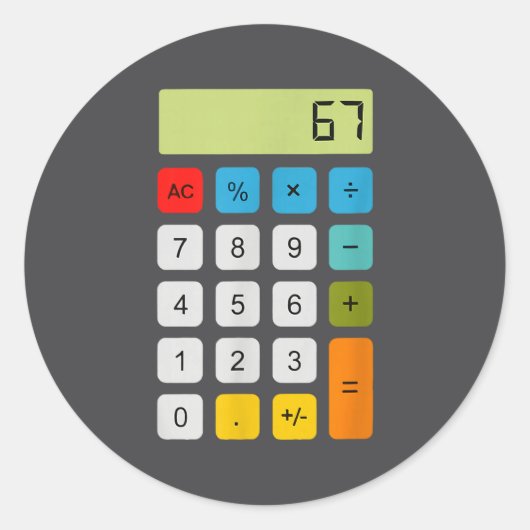 Calculator 67 Six Seven Funny Math Meme  Runder Aufkleber (Vorderseite)