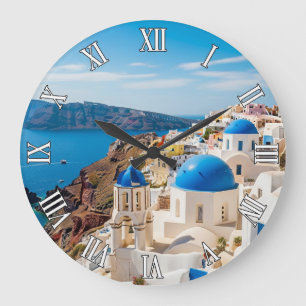 Caldera-Blick Santorin Griechenland Kykladen Reise Große Wanduhr