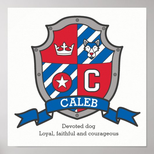 Caleb boys C name bedeutet Red Blue Wappen Poster (Vorne)