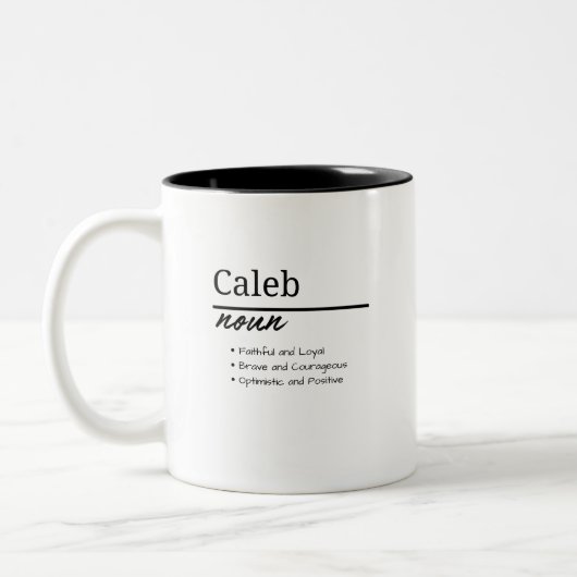Caleb, Definition des personalisierten Boy-Namens Zweifarbige Tasse (Links)