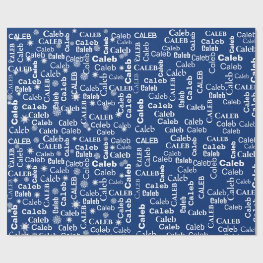 CALEB Individuelle Name mit Schneeflocken auf blau Geschenkpapier (Flach)
