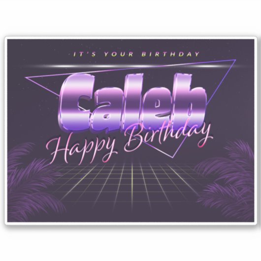 Caleb Name Vorname lila retro Sticker Geburtstag (Vorderseite)