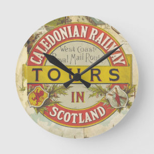 Caledonian Railway. Reisen in Schottland. Runde Wanduhr