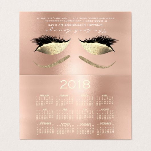 Calendar 2018 Schönheitssalon Lashes Rose Eyes Visitenkarten (Außenseite Aufgefaltet)