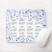 Calendar 2024 Blue White Gray Terrazzo Moderne Mousepad (Mit Mouse)