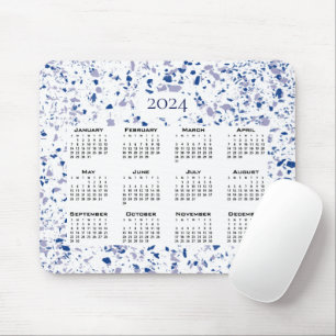 Calendar 2024 Blue White Gray Terrazzo Moderne Mousepad