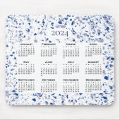 Calendar 2024 Blue White Gray Terrazzo Moderne Mousepad (Vorne)