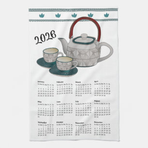 Calendar 2026 Cups & Teekanne moderne Küchenhandtü Geschirrtuch
