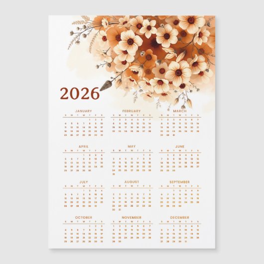 Calendar 2026 with flowers magnetkarte (Vorderseite)