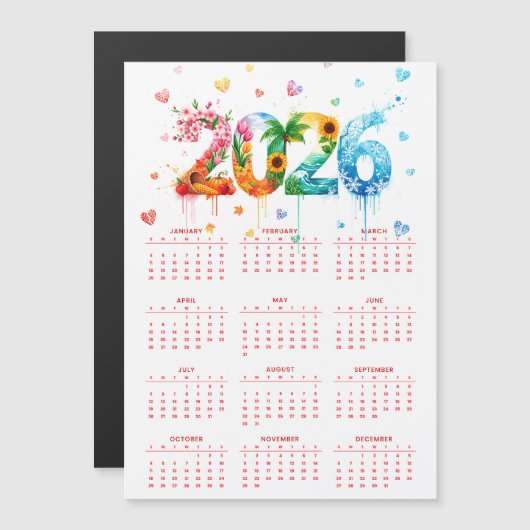 Calendar 2026 with four season magnetkarte (Vorne/Hinten)