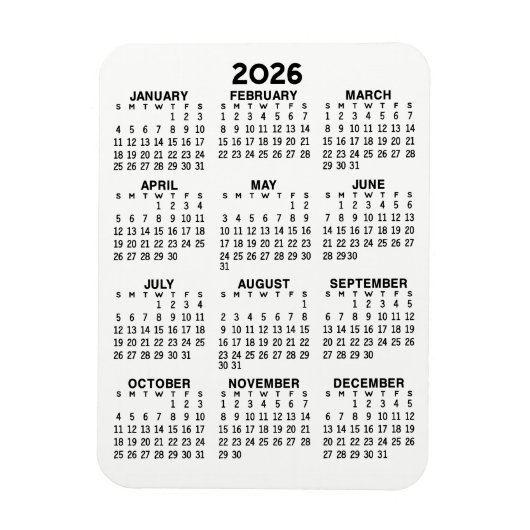Calendar - Basiliche Minimal Schwarz und Weiß Magnet (Vertikal)