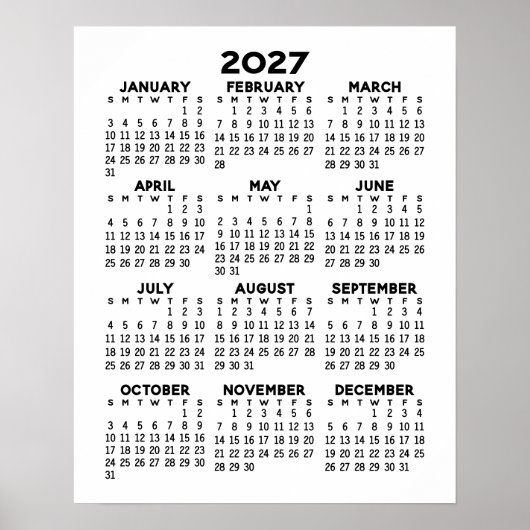 Calendar - Basiliche Minimal Schwarz und Weiß Poster (Vorne)