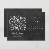 Calendar Chalkboard Gold Herz Ankündigungspostkarte (Vorne/Hinten)
